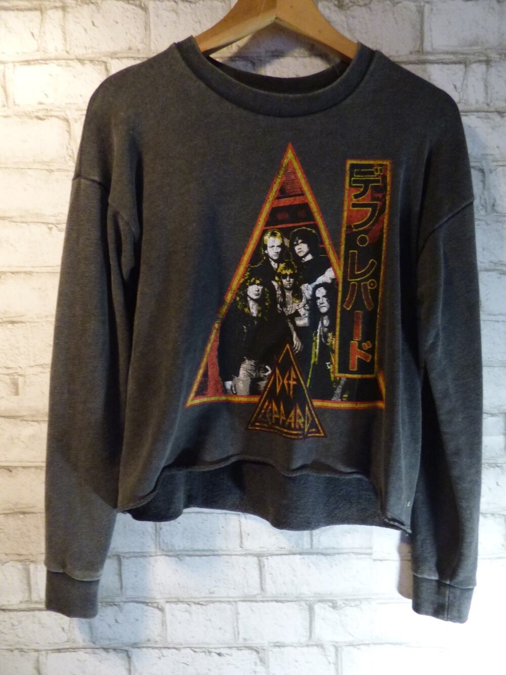 Junkfood Grey Def Leppard Vintage Crop Graphic Printed Sweatshirt XS NEW
